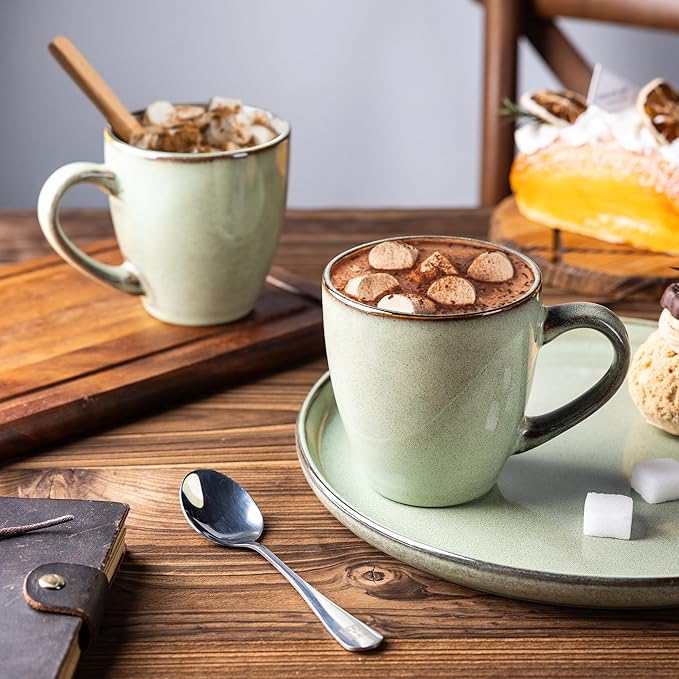 GBHOME Ceramic Coffee Mugs Set of 4, 12oz Stoneware Coffee Mugs Set For Dad Mom Women MEN, Light Weight Ceramic Coffee Cups for Latte/Tea/Beer/Hot Cocoa, Dishwasher & Microwave Safe, Pastel Green-HomvellaHome