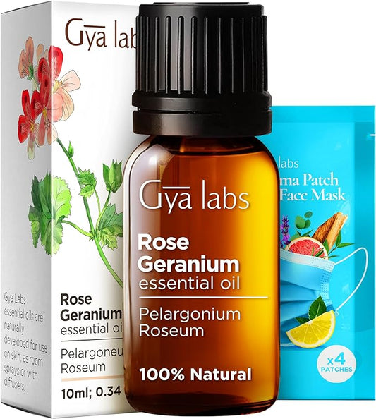 Gya Labs Rose Geranium Essential Oil for Skin - 0.34 Fl Oz - 100% Pure Natural Rose Geranium Oil for Diffuser, Aromatherapy Self-Care & Candle Making Scent-HomvellaHome