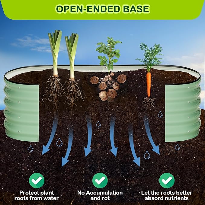 2 Pcs 4.5x2x1ft Oval Raised Garden Bed, Galvanized Raised Beds,Open-Ended Base Metal Raised Planter Beds,Garden Bed Outdoor,Planter Raised Boxes for Vegetables, Flowers,Tool-Free Asse,Green-HomvellaHome