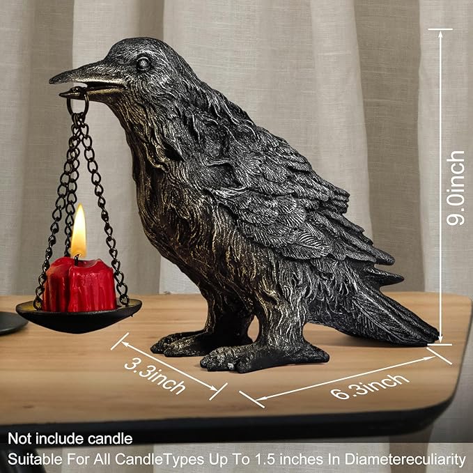 Gothic Home Decor Fake Crow Light Holder Raven Lamp Tealight Candle Holder Resin Statue Half Silver-HomvellaHome