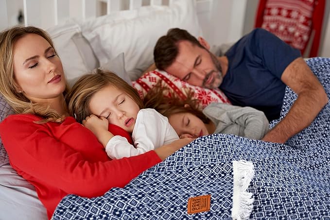 Gold Case Throw Blanket for Couch - 100% Recycled Turkish Cotton Blankets & Throws - Retro Soft Throw Blankets for Living Room Sofa - Boho Decorative Woven Throws for Couch - 60x80 - Navy Blue-HomvellaHome