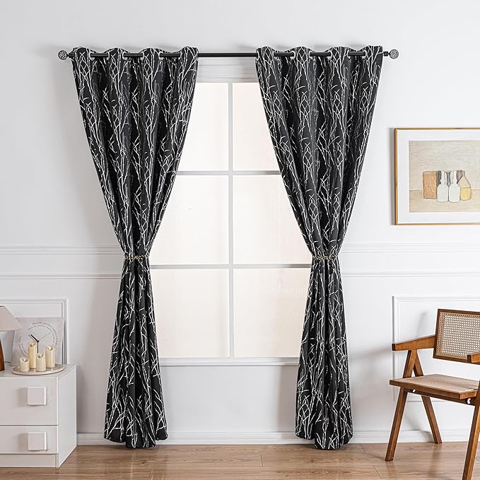 Grommets Blackout Long Window Curtains Black Silver-52W*95L 2PCS Drapes for Bedroom-HomvellaHome