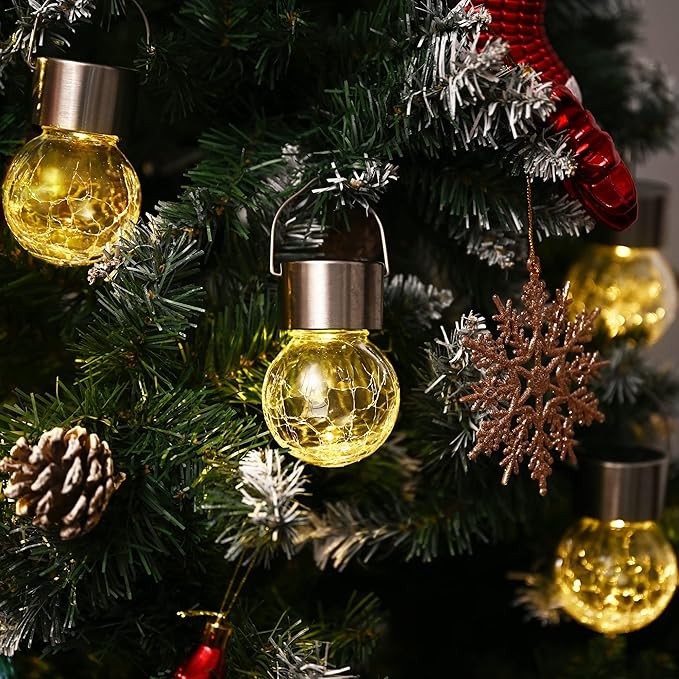 GIGALUMI 24 Pack Solar Outdoor Lights, Solar Hanging Lights for Christmas Decoration-Cracked Glass Solar Lights Outdoor Waterproof for Garden, Yard, Fence, Tree（Warm White）-HomvellaHome