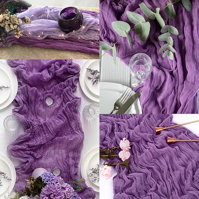 12 Pack Purple Cheesecloth Table Runner 10FT Boho Fabric Rustic Cheese Cloth Table Runner for Wedding Bridal Shower Baby Shower Gauze Sheer Birthday Party Table Decorations 20 x 120 Inch Long-HomvellaHome