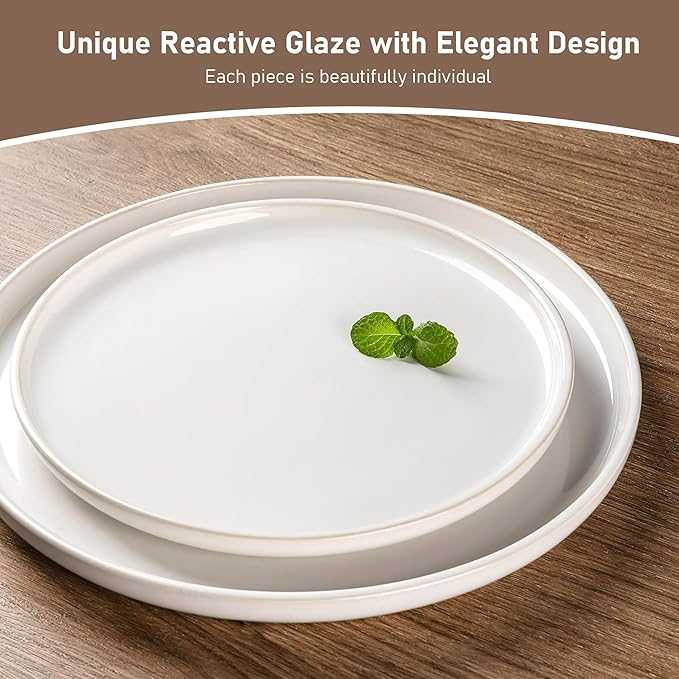 GBHOME Ceramic Dinnerware Sets for 4, 12 Pieces Stoneware Plates and Bowls Sets, Reactive Glaze Dishes -Scratch Resistant, Dishwasher&Microwave Safe-Star White-HomvellaHome