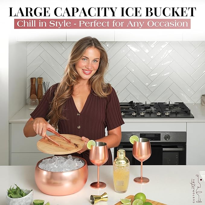 Gusto Nostro 4.1L Insulated Ice Bucket with Lid and Tongs, Double Wall Stainless Steel Ice Bucket Large, BPA Free Ice Bucket for Cocktail Bar, Keeps Champagne, Wine, Beer Chill for Parties (Rose)-HomvellaHome