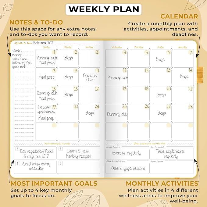 GoGirl Food Journal & Wellness Planner –– Diet & Fitness Diary – Nutrition Journal with Meal, Exercise & Weigh Loss Tracker, A5 (Amber Yellow)-HomvellaHome