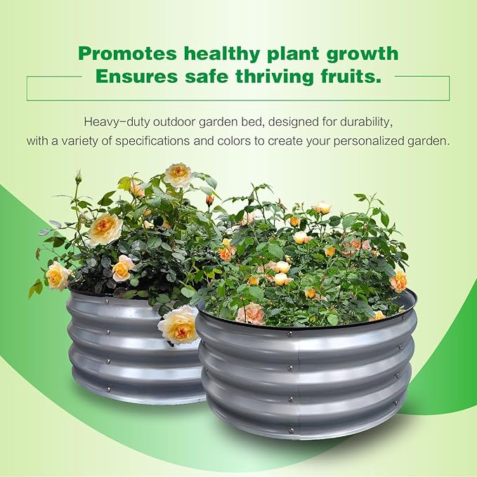 GARDMAX 2 Pack 2x2x1FT Galvanized Round Raised Garden Bed Kit, Metal Planter Boxes Outdoor with Easy Assembly, Large Garden Bed for Vegetables, Fruits, Flower, Herbs Silver-HomvellaHome