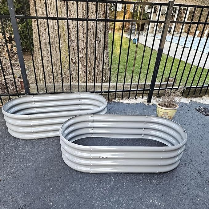 2 Pack 4x2x1FT Galvanized Raised Garden Bed Kit Oval Metal Ground Planter Box Outdoor Bottomless Planter Raised Beds for Vegetables Flowers Herbs Fruits, Green-HomvellaHome