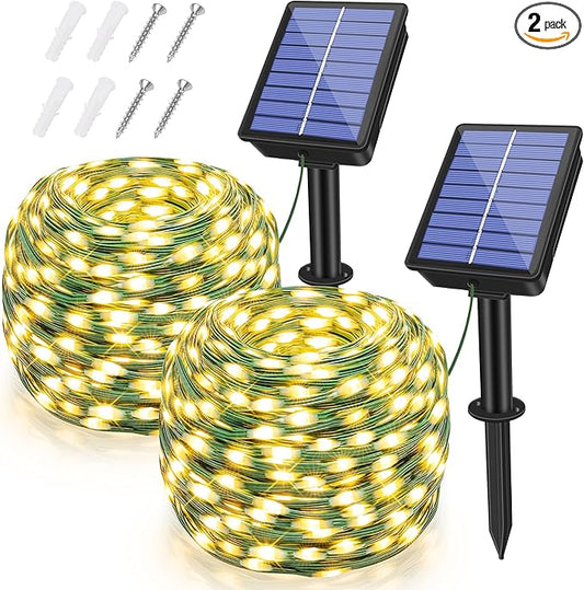 2 Pack Solar String Lights Total 480LED 158FT, IP67 Waterproof String Lights for Outside with 8 Modes, Upgraded Solar Panel Fairy Lights for Garden Party Wedding Decorations (Warm White)-HomvellaHome