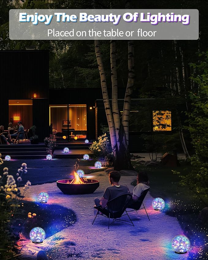 Garden Solar Ball Lights Outdoor Waterproof, 50 LED Cracked Glass Globe Solar Power Ground Lights for Path Yard Patio Lawn, Outdoor Decoration Landscape Colorful(2 Pack 4.7'')-HomvellaHome