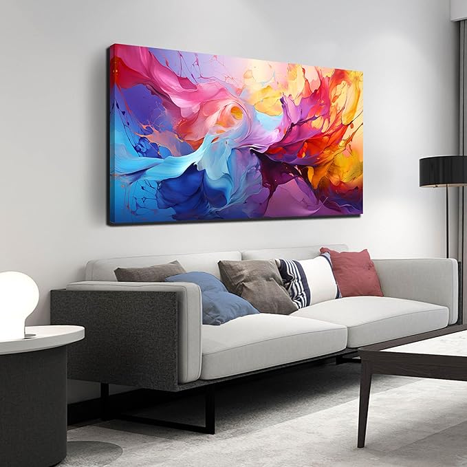 GUGIKA Abstract Wall Art for Living Room, Colorful Canvas Wall Decor for Bedroom, Picture Print, Size 48x24 Inches-HomvellaHome