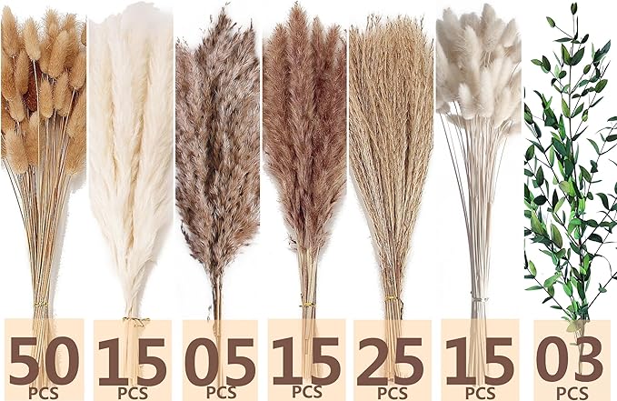 123 PCS Dried Flower Bouquet – Pampas Grass, Floral Decor for Home, Wedding, and Boho Style | Perfect for Vases, Fall, Spring, Summer, and Winter Arrangements-HomvellaHome