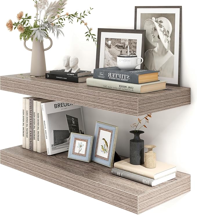 12 Inch Deep Floating Shelves for Wall | 30 Inch Floating Shelves Set of 2 | Rustic Grey Wood Shelves for Living Room Bathroom Laundry Room Bedroom Kitchen Home Office - Rustic Grey-HomvellaHome