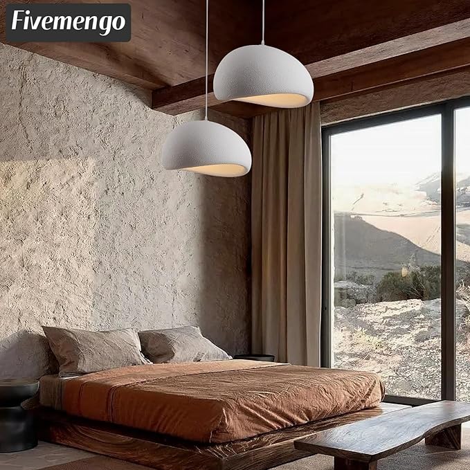 15.7in Wabi Sabi Pendant Lights Kitchen Island Lighting Fixture Ceiling Mount White Modern Japanese Lamp Japandi Chandelier for Dining Living Room Hallway Bedroom Restaurant Hanging Lamp-HomvellaHome