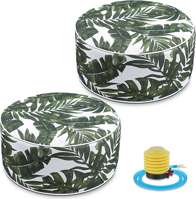 2 Pack Outdoor Inflatable Ottoman Waterproof Inflatable Pouf Foot Rest with Handle D21 x H9 Portable for Patio Camping Garden or Home-HomvellaHome