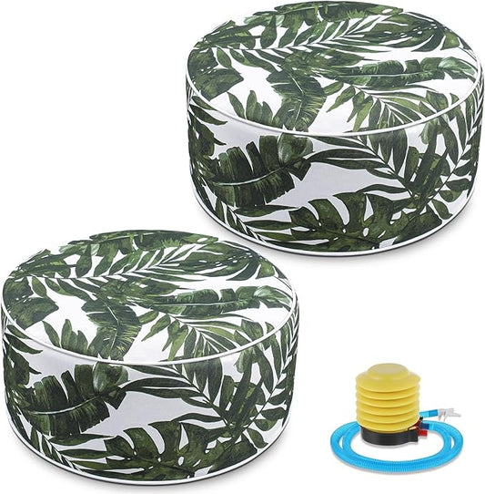 2 Pack Outdoor Inflatable Ottoman Waterproof Inflatable Pouf Foot Rest with Handle D21 x H9 Portable for Patio Camping Garden or Home-HomvellaHome