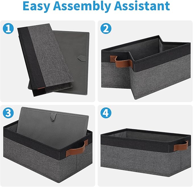 GhvyenntteS Small Fabric Storage Bins 12 Pack, 11.8" x 7.87" x 5.11" Storage Basket with Leather Handles, Closet Storage Bins for Shelves, Storage Baskets for Shelves, DVD Storage (Grey/Black)-HomvellaHome