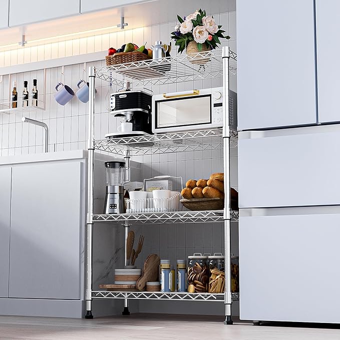 1000 lbs Storage Shelving Steel Heavy Duty 4-Tier Utility Shelving Unit Steel Organizer Wire Rack for Home,Kitchen,Office,Chrome (13.7" D x 29.5" W x 47.2" H)-HomvellaHome