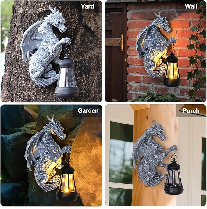 Garden Statues Tree Hugger Dragon - Halloween Dragon Statue Solar Lights Outdoor Patio Wall Decor,Christmas& Mothers Day&Birthday Gifts for Grandma Mom Women,Ideas Arts Crafts Waterproof Resin Lantern-HomvellaHome
