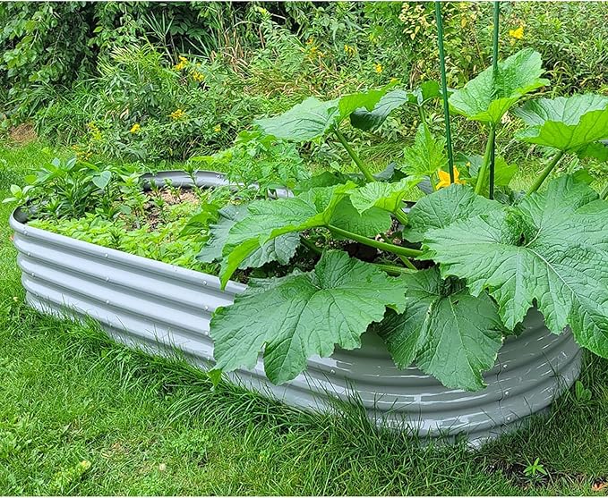 1 Pack 8x3x1.5FT Galvanized Raised Garden Bed Kit Oval Metal Ground Planter Box Outdoor Bottomless Planter Raised Beds for Vegetables Flowers Herbs Fruits, Gray-HomvellaHome