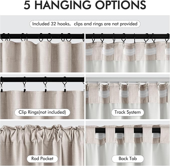 MIULEE 100% Blackout Curtains 120 Inch Long 2 Panels Set for Bedroom, Thick Luxury Faux Linen Black Out Curtain Room Darkening Back Tab Pleat Window Textured Drapes with Hooks for Living Room, Beige-HomvellaHome