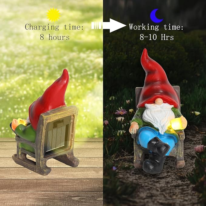 Garden Gnome Statue Solar Light Miniature Outdoor Decor Gnome Figurine for Outdoor Indoor Home Lawn Yard Balcony Porch Patio for Women Mom Grandma 3.54"x2.36"x4.72"-HomvellaHome