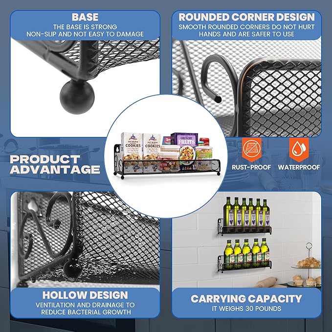 2 pack spice rack organizer for wall mounted or countertop, Jars Storage Organizer, Cabinet Holder, kitchen metal spice seasoning storage for RVs, Cabinet, Pantry Doors, Bathroom, Shower, Home Decor-HomvellaHome