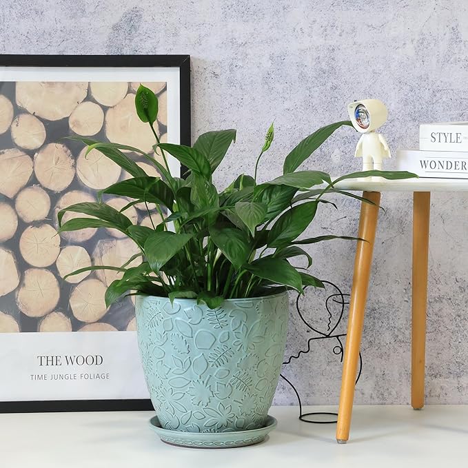 10 inch Plant Pots Ceramic Planter with Drainage Holes and Saucer for Multiple Plants, Indoor-Outdoor Garden Pots for Succulent, Orchid, and Flower-HomvellaHome