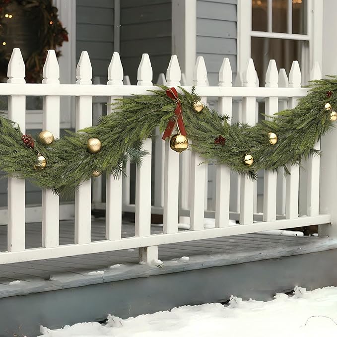 16FT Christmas Norfolk Pine Garland -1PCS, Artificial Pine Needles Garlands Faux Greenery Fake Garland for Holiday Fireplace,Table,Window,Stairs,Mante,Indoor Outdoor Decor-HomvellaHome