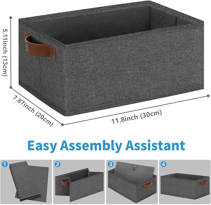 GhvyenntteS Small Fabric Storage Bins 12 Pack, 11.8" x 7.87" x 5.11" Storage Basket with Leather Handles, Closet Storage Bins for Shelves, Storage Baskets for Shelves, DVD Storage (Grey)-HomvellaHome