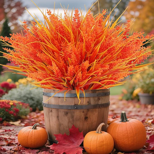 Geegoods 24 Bundles Artificial Fall Flowers Outdoor – Faux Lavender Flowers with Monkey Grass UV Resistant Plastic Faux Plants for Garden Porch Patio Home Decor, Autumn Color-HomvellaHome