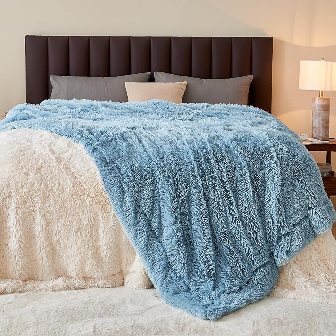 GONAAP Fuzzy Faux Fur Throw Blanket Light Blue Super Soft Cozy Plush Fuzzy Shaggy Blanket for Couch Sofa Bed (Light Blue, Throw(50"x60"))-HomvellaHome