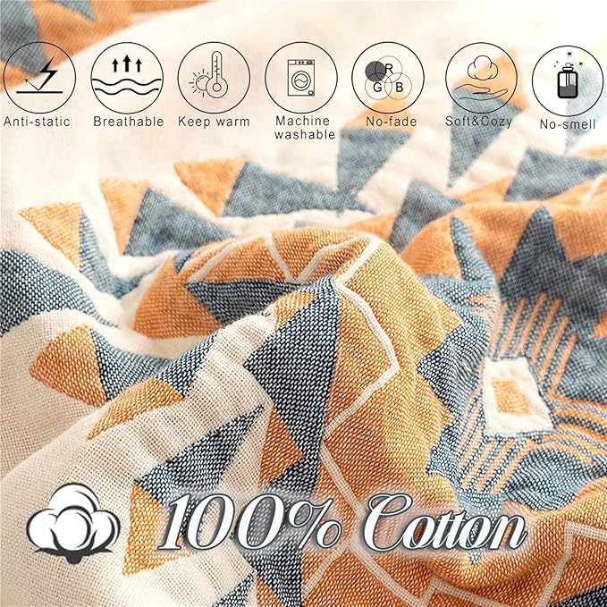 100% Cotton Throw Blankets for Couch Bed Chair Sofa,Cotton Quilt Throw Woven Boho Bed Blankets,Versatile Knit Woven Super Soft Decorative Blanket for Women,80''Wx 90''L-HomvellaHome