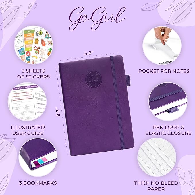 GoGirl Food Journal & Wellness Planner –– Diet & Fitness Diary – Nutrition Journal with Meal, Exercise & Weigh Loss Tracker, A5 (Purple)-HomvellaHome