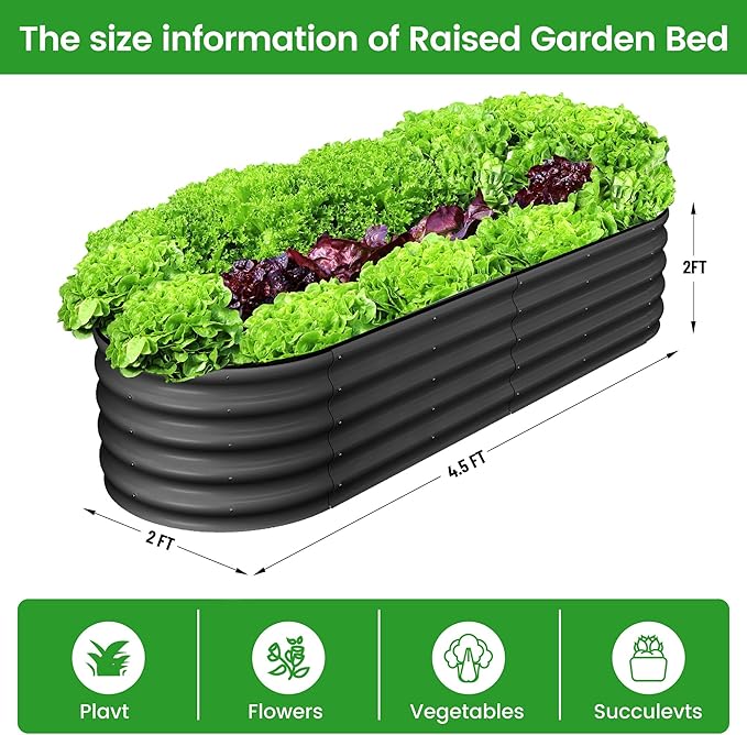 2 Pcs 4.5x2x2ft Oval Raised Garden Bed, Galvanized Raised Beds,Open-Ended Base Metal Raised Planter Beds,Garden Bed Outdoor,Planter Raised Boxes for Vegetables, Flowers,Tool-Free Asse,Gray-HomvellaHome