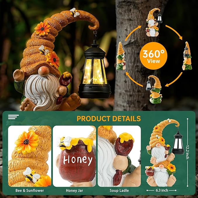 Garden Gnome Statue with Solar Lights – Large Outdoor Sculptures for Patio, Lawn, Yard – Ideal Gifts for Moms, Women, Grandma, Mothers Day, Birthdays, – Funny Double Gnomes Decoration for Housewarming-HomvellaHome