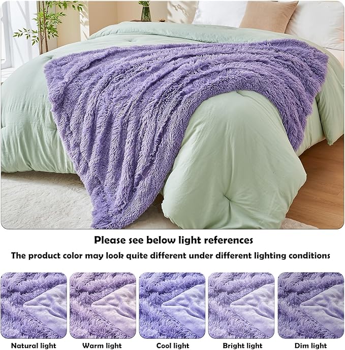 GONAAP Fuzzy Faux Fur Throw Blanket Twin Size Lavender Super Soft Cozy Plush Fuzzy Shaggy Blanket for Couch Sofa Bed (Lavender, Twin(60"x80"))-HomvellaHome