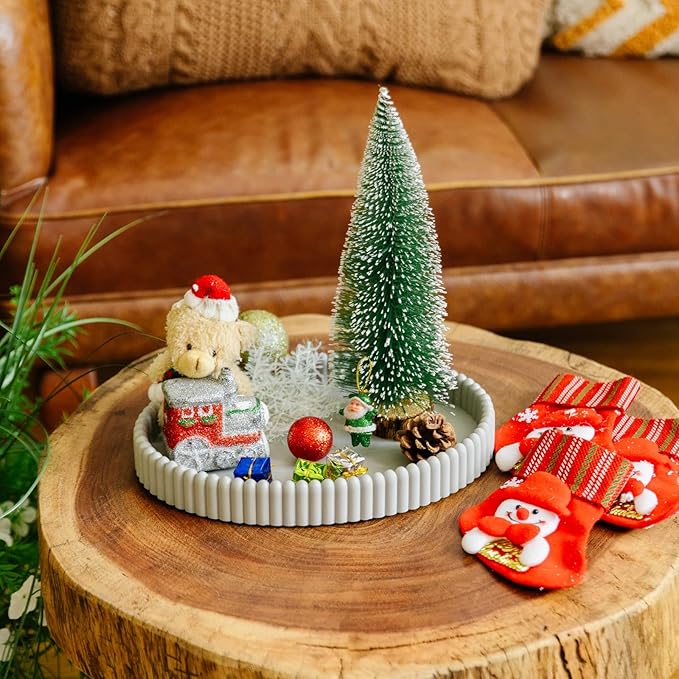 11.8in Decorative Tray for Coffee Table Decor- Modern Oval Concrete Tray for Home Decor- Minimalist Handcrafted Centerpieces Tray for Living Room, Kitchen Dining Table, Entryway (Gray)-HomvellaHome