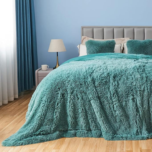 GONAAP Fuzzy Faux Fur Throw Blanket Queen Size Light Teal Super Soft Cozy Plush Fuzzy Shaggy Blanket for Couch Sofa Bed (Light Teal, Queen(90"x90"))-HomvellaHome