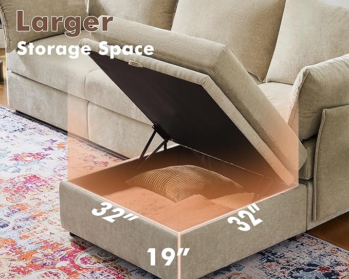 134.6" Oversized Modular Sectional Sofa, 6 Seater U Shaped Couch with Storage Ottoman with Reversible Chaise Deep Seat for Living Room, Apartment - Chenille Beige-HomvellaHome