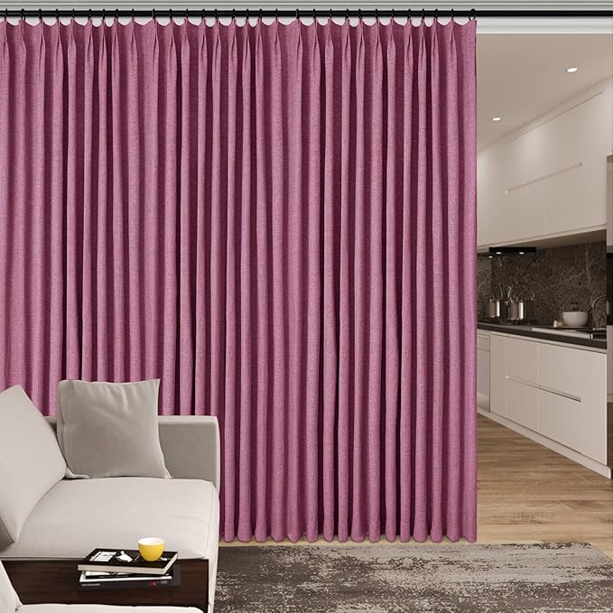 100" W x 84" L Faux Linen Room Divider Curtains, Full Blackout Pinch Pleated Drapes for Traverse Rod, Bedroom Divider Privacy Drapery with Hooks for Ceiling Track, 1 Panel, Lilac-HomvellaHome