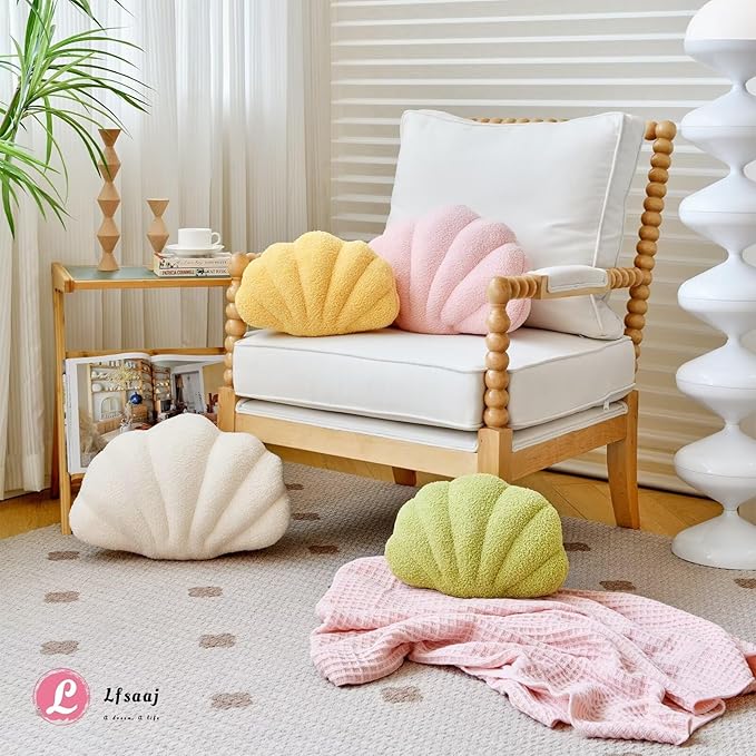 Beige Seashell Throw Pillows, Shell Shaped Throw Pillows, 13 Inch Soft Home Decorative Pillow Plush Cushion for Bed Couch Living Sofa Room Decor Accent Throw Pillow-HomvellaHome