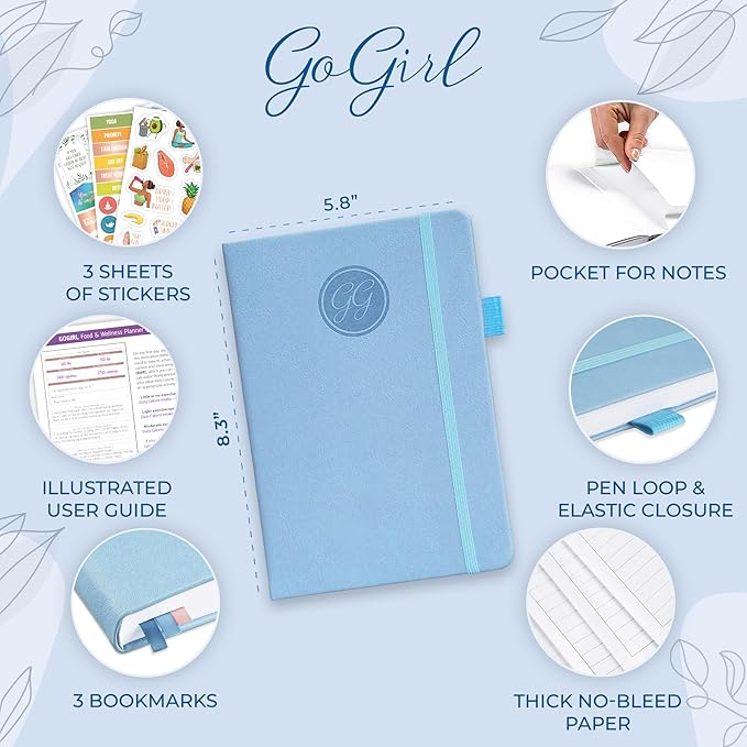 GoGirl Food Journal & Wellness Planner –– Diet & Fitness Diary – Nutrition Journal with Meal, Exercise & Weigh Loss Tracker, A5 (Periwinkle)-HomvellaHome