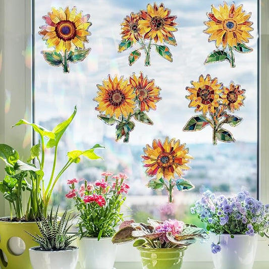 12pcs Window Decals for Bird Strikes, Anti Collision Window Clings, Rainbow Reflection Window Sticker, Sunflower Style Sun Catcher Stickers for Glass Windows-HomvellaHome