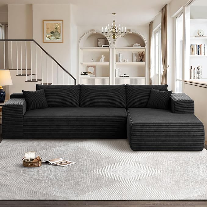 104" Cloud Sectional Couches for Living Room,L Shaped Boneless Couch in A Box,Sleeper Sofa with Comfy Chaise No Assembly Required,Black-HomvellaHome