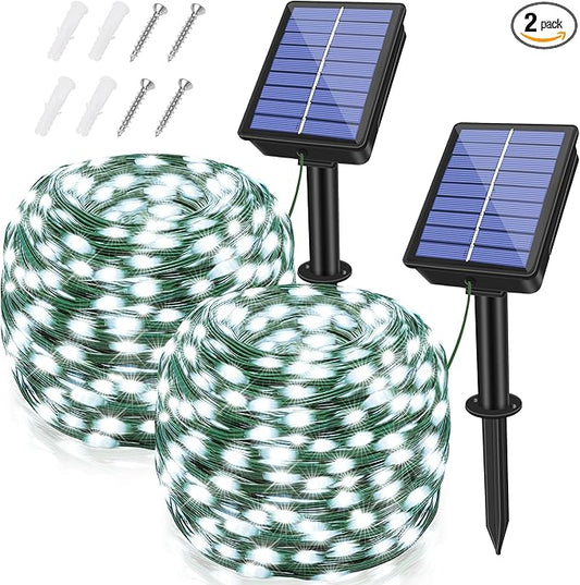 2 Pack Solar String Lights Total 480LED 158FT, IP67 Waterproof Solar Lights for Outside with 8 Modes, Upgraded Solar Panel Fairy Lights for Garden Party Wedding Decorations (Cool White)-HomvellaHome