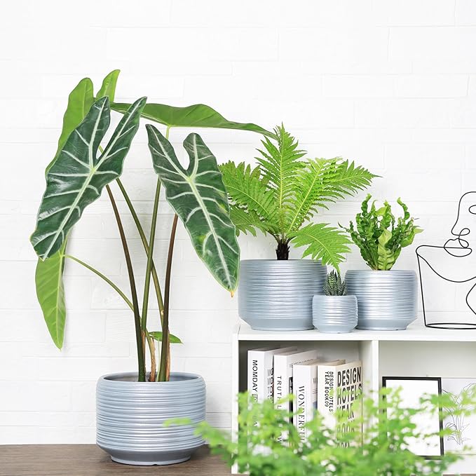 10 Inch Ceramic Plant Pot with Drainage – Large Flower Pot for Indoor Outdoor Plants, Modern Decorative Planter for Patio, Balcony, Garden, or Home Decor-HomvellaHome