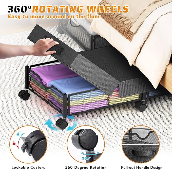 2 Pack Under Bed Storage with Wheels, 36" Lengthen Underbed Storage Containers with Lids, Large Capacity Under Bed Shoe Storage, Metal Clothes Organizer, Storage Box for Clothing Shoes Blankets Sheet-HomvellaHome