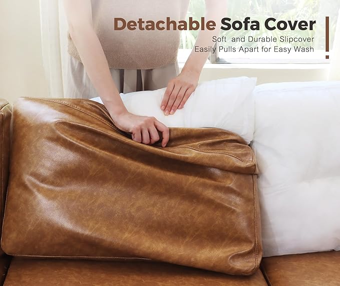 118.5" Faux Leather Modular Sectional Sofa with Storage Seat, Oversized 4 Seater Couch Deep Seat with Removable Cover Brown-HomvellaHome